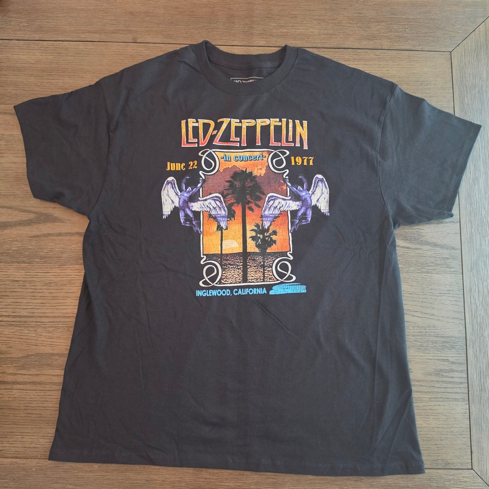 Led Zeppelin 1977 Inglewood California Concert Graphic T-Shirt Black XL NWOT